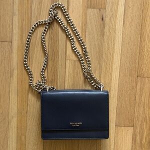 kate spade navy leather crossbody with silver chain strap